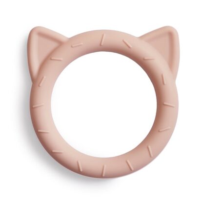 Silikonowy gryzak z kocimi uszami, różowy, marki Mushie.