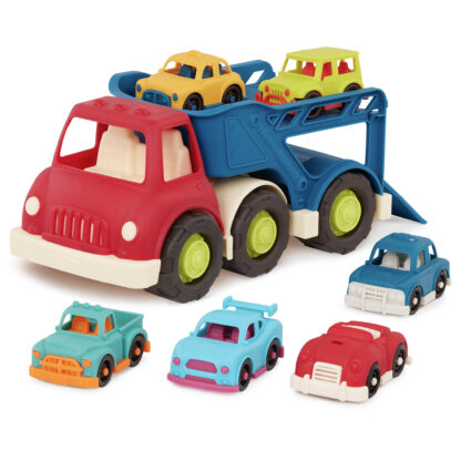 Zabawkowa laweta z 6 autkami w zestawie, marki B.Toys.
